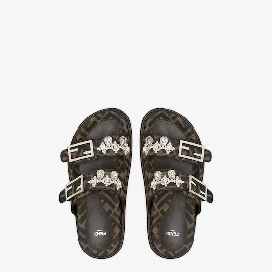 Fendi Feel Fabric Slides Brown 8X8326AQ65F1MYE