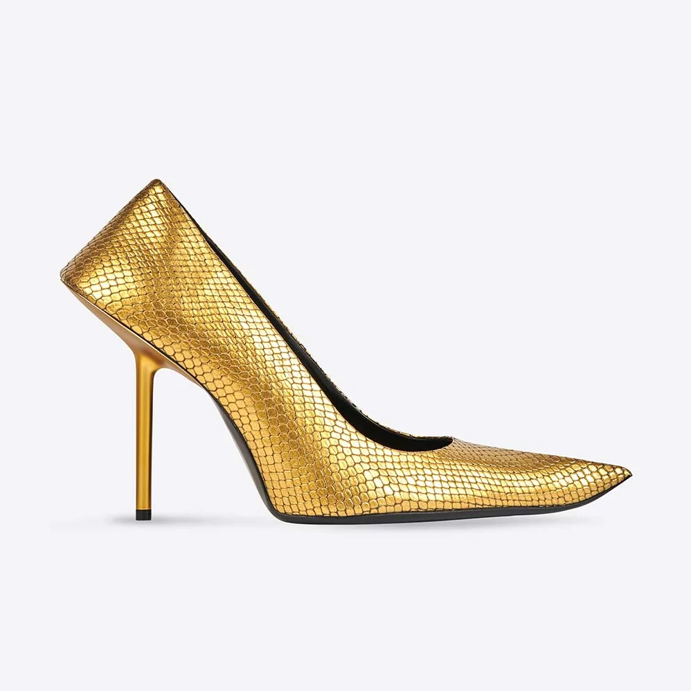 Balenciaga Essex 110mm Pump in Gold Python Effect Calfskin for Women