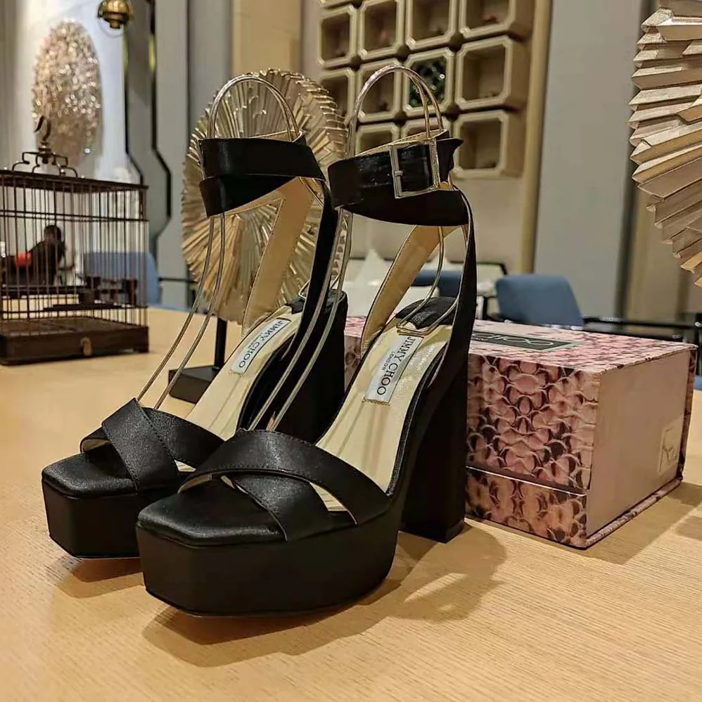 Jimmy Choo Gaia 140 Black Satin Platform Sandals for Women Jimmy Choo Gaia 140 Black Satin Platform Sandals for Women