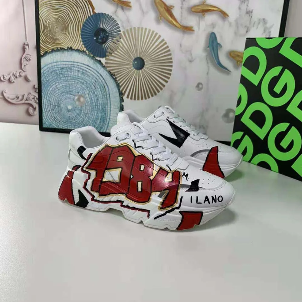 Dolce Gabbana D&G Hand-painted Calfskin Nappa Daymaster Sneakers for Women in Red Dolce Gabbana D&G Hand-painted Calfskin Nappa Daymaster Sneakers for Women in Red