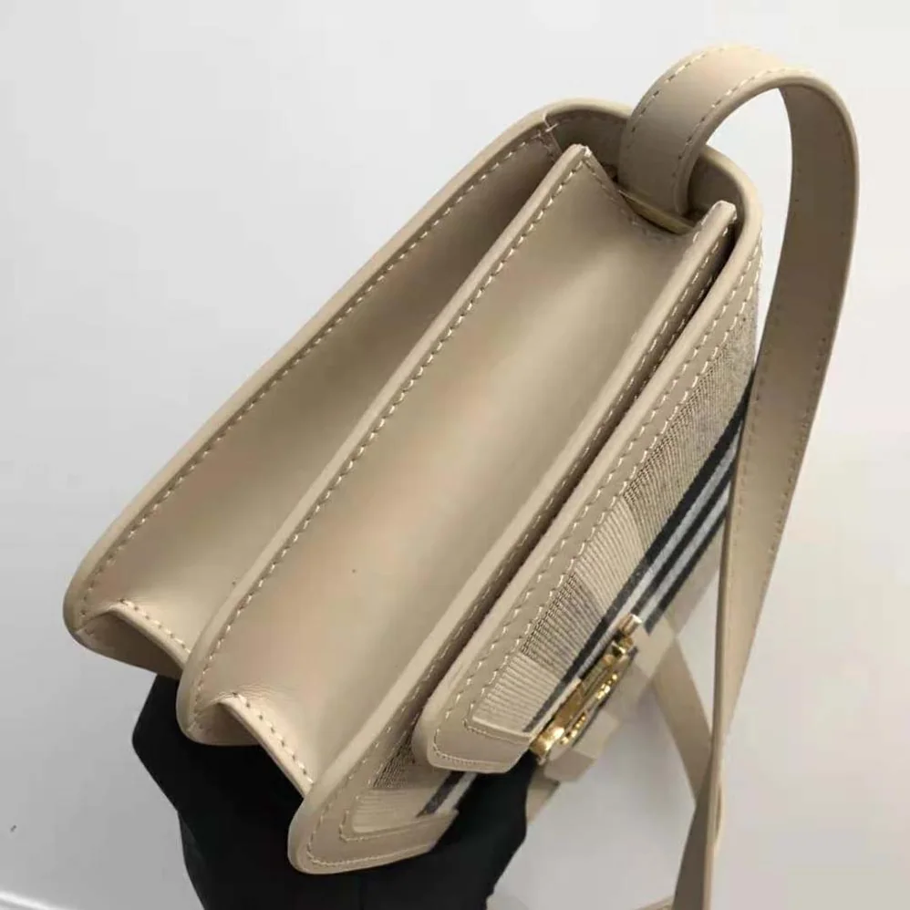 Burberry Medium Check Canvas and Leather TB Bag for Women in Beige Burberry Medium Check Canvas and Leather TB Bag for Women in Beige