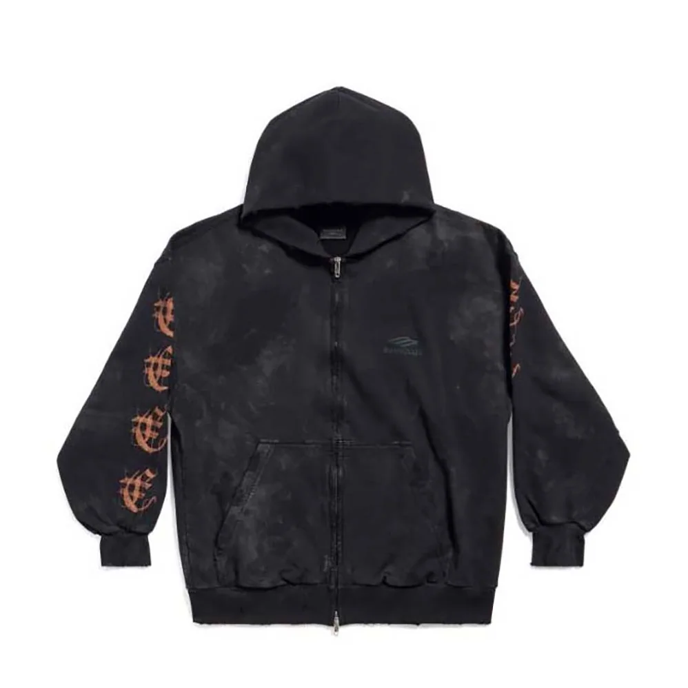 Balenciaga Heavy Metal Zip-Up Hoodie Small Fit in Black Curly Fleece for Women Balenciaga Heavy Metal Zip-Up Hoodie Small Fit in Black Curly Fleece for Women