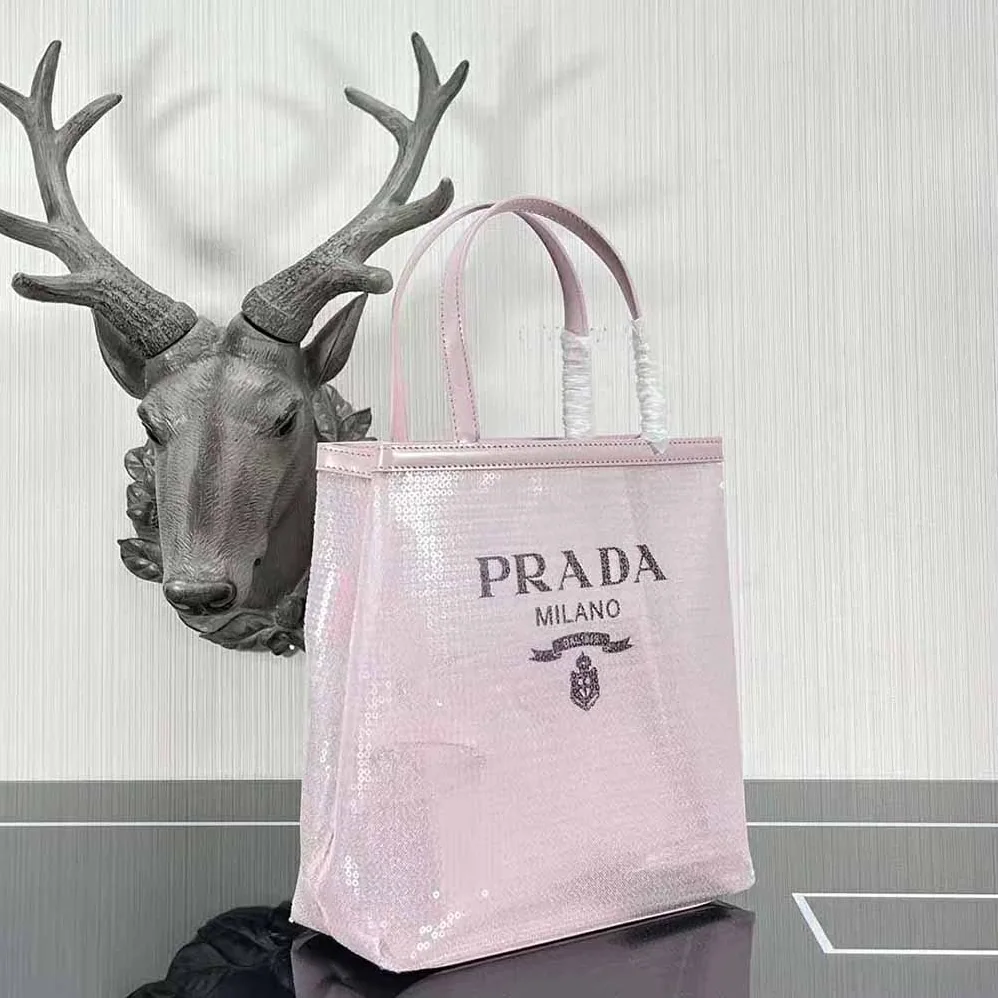 Prada Small Sequined Mesh Tote Bag for Women in Pink