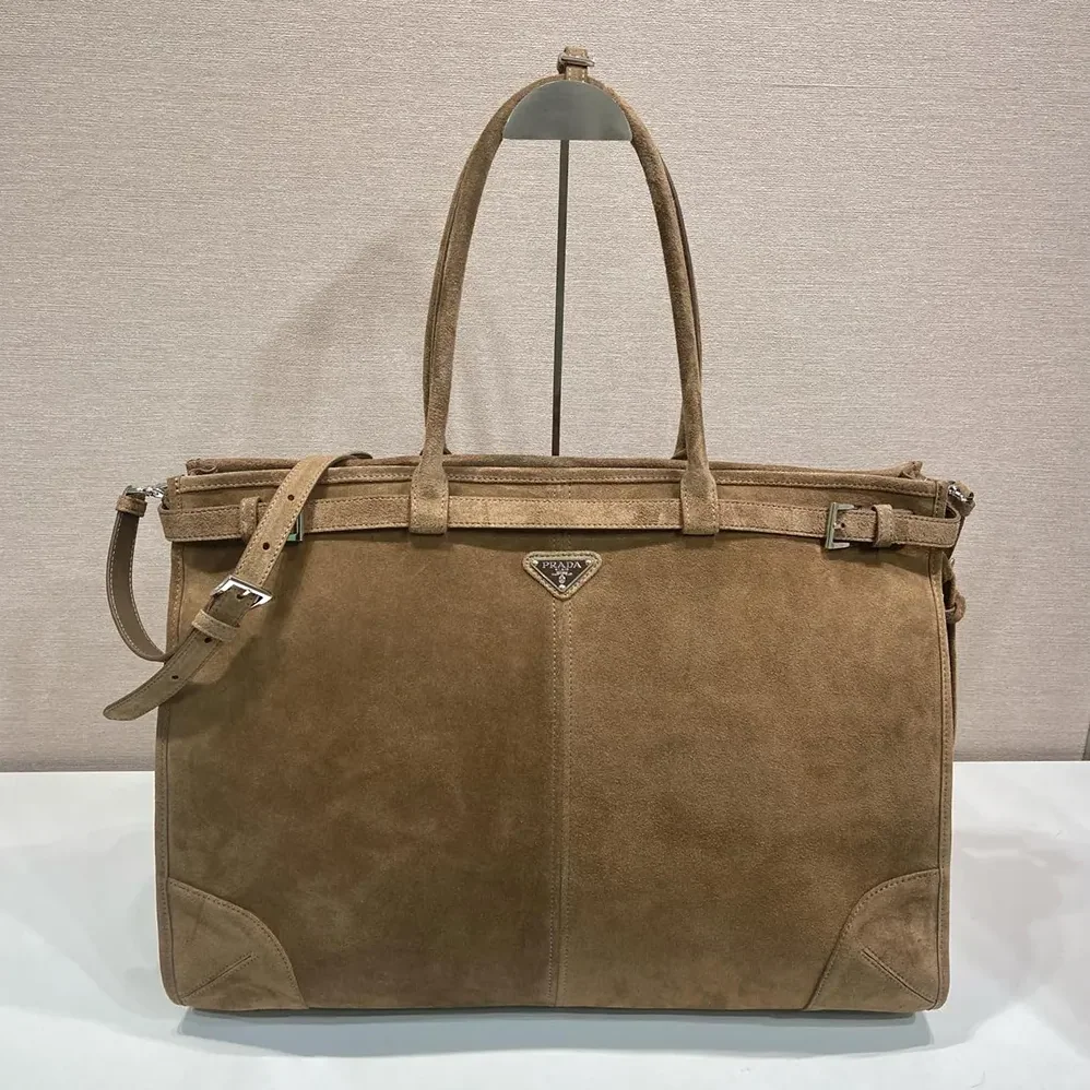Prada Bonnie Suede Tote Bag for Unisex in Cinnamon