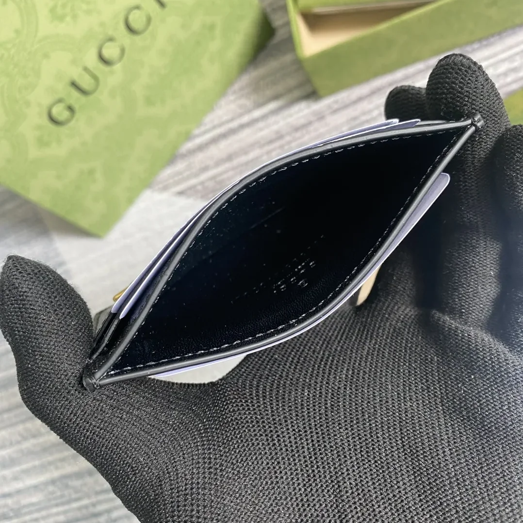 Gucci GG Marmont Card Case Black Gold Toned Hardware /