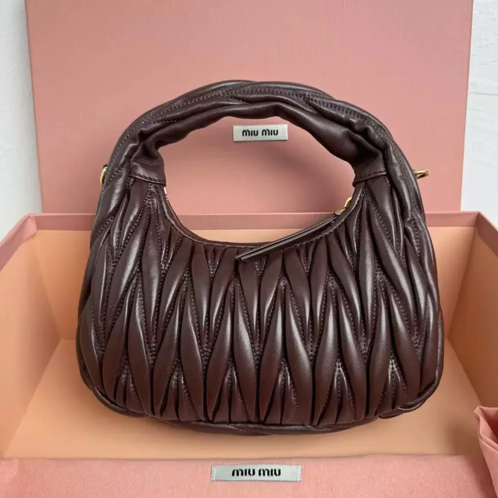 Miu Miu Wander Matelassé Nappa Leather Hobo Bag for Women in Chocolate