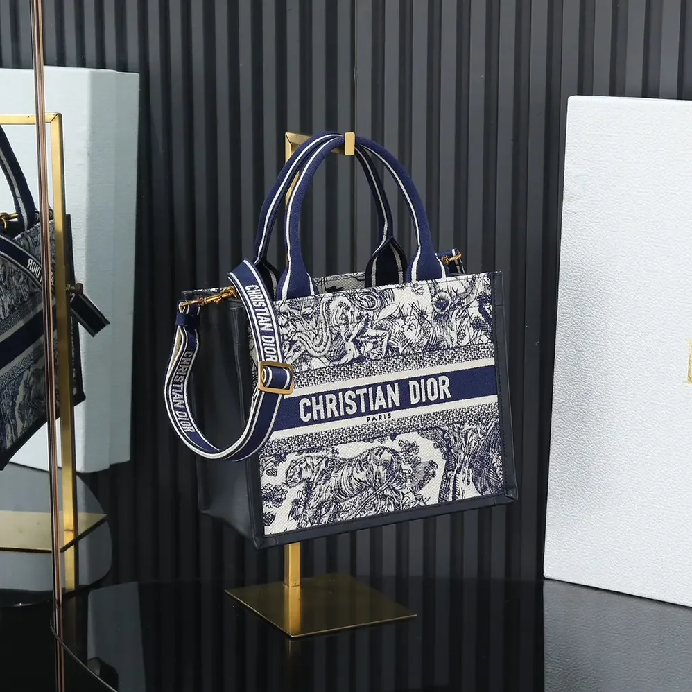 Dior Small Dior Book Tote White and Navy Blue Toile de Jouy Sauvage Embroidery for Women Dior Small Dior Book Tote White and Navy Blue Toile de Jouy Sauvage Embroidery for Women