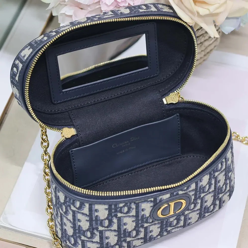 Dior 30 Montaigne Mini Vanity Case Blue Dior Oblique Jacquard for Women