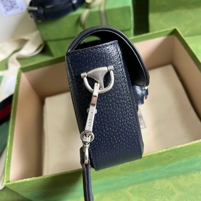 Gucci Horsebit 1955 GG Mini Bag Beige And Blue Supreme Canvas / Gucci Horsebit 1955 GG Mini Bag Beige And Blue Supreme Canvas /