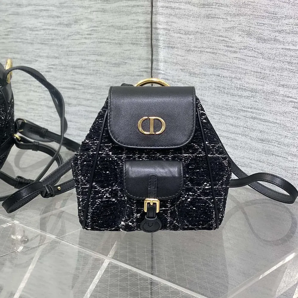 Dior Small Dior Caro Backpack Black Tweed with White Cannage Motif for Women Dior Small Dior Caro Backpack Black Tweed with White Cannage Motif for Women