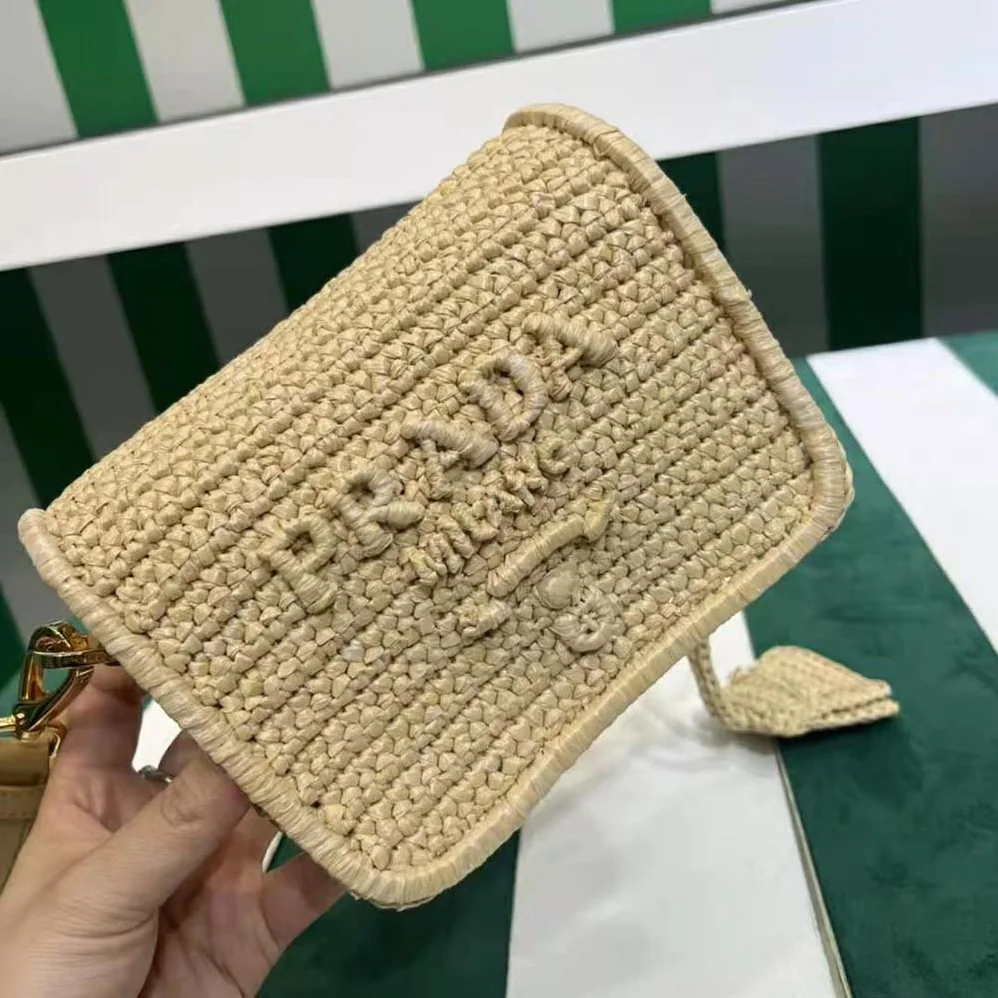 Prada Crochet and Leather Shoulder Bag with Flap for Women Prada Crochet and Leather Shoulder Bag with Flap for Women