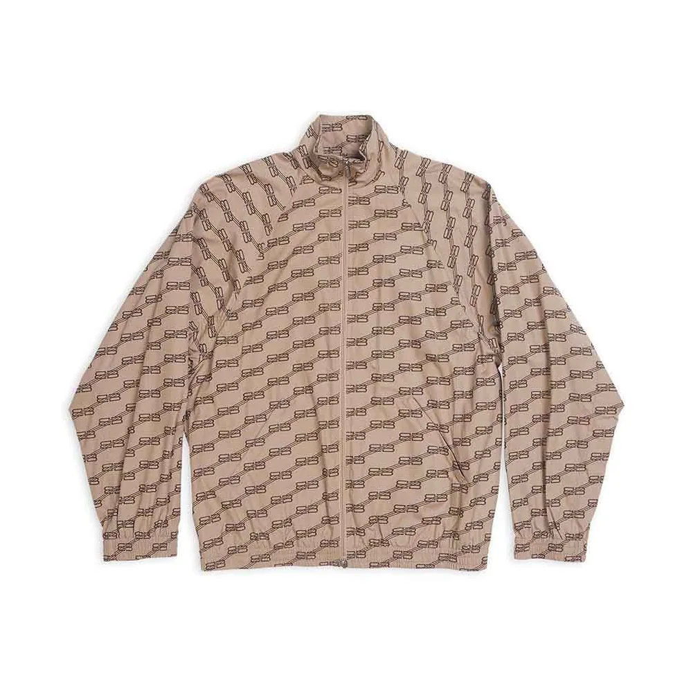 Balenciaga BB Monogram Regular Fit Tracksuit Jacket in Beige and Brown Cotton Poplin for Men