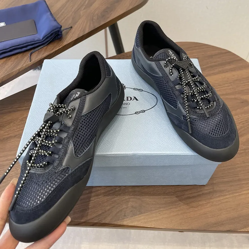 Prada Speedrock Leather And Mesh Fabric Sneakers for Unisex in Black