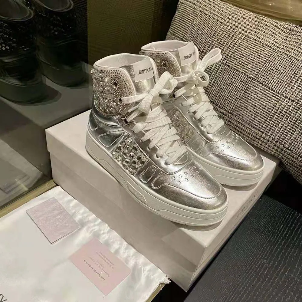 Jimmy Choo Hawaii Hi Top/F Silver Metallic Nappa High for Women in Top Trainers