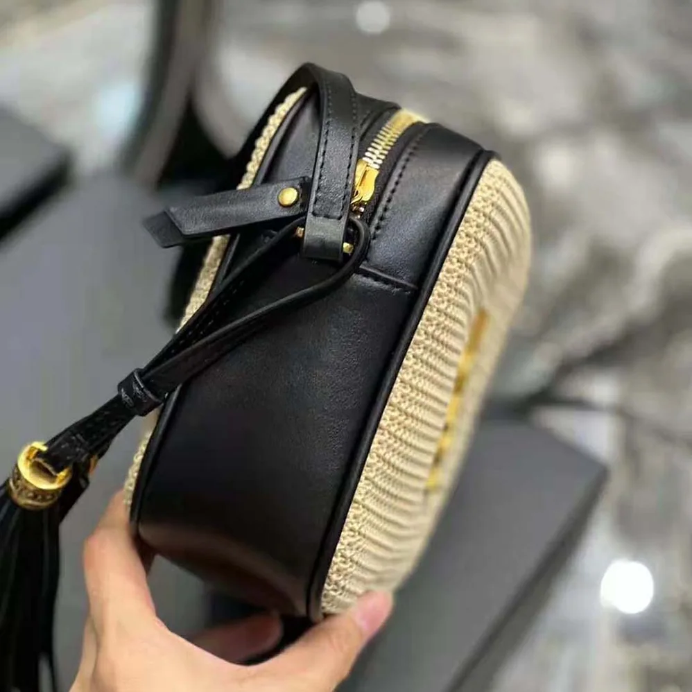 Saint Laurent YSL Lou Camera Bag in Raffia and Smooth Leather for Women