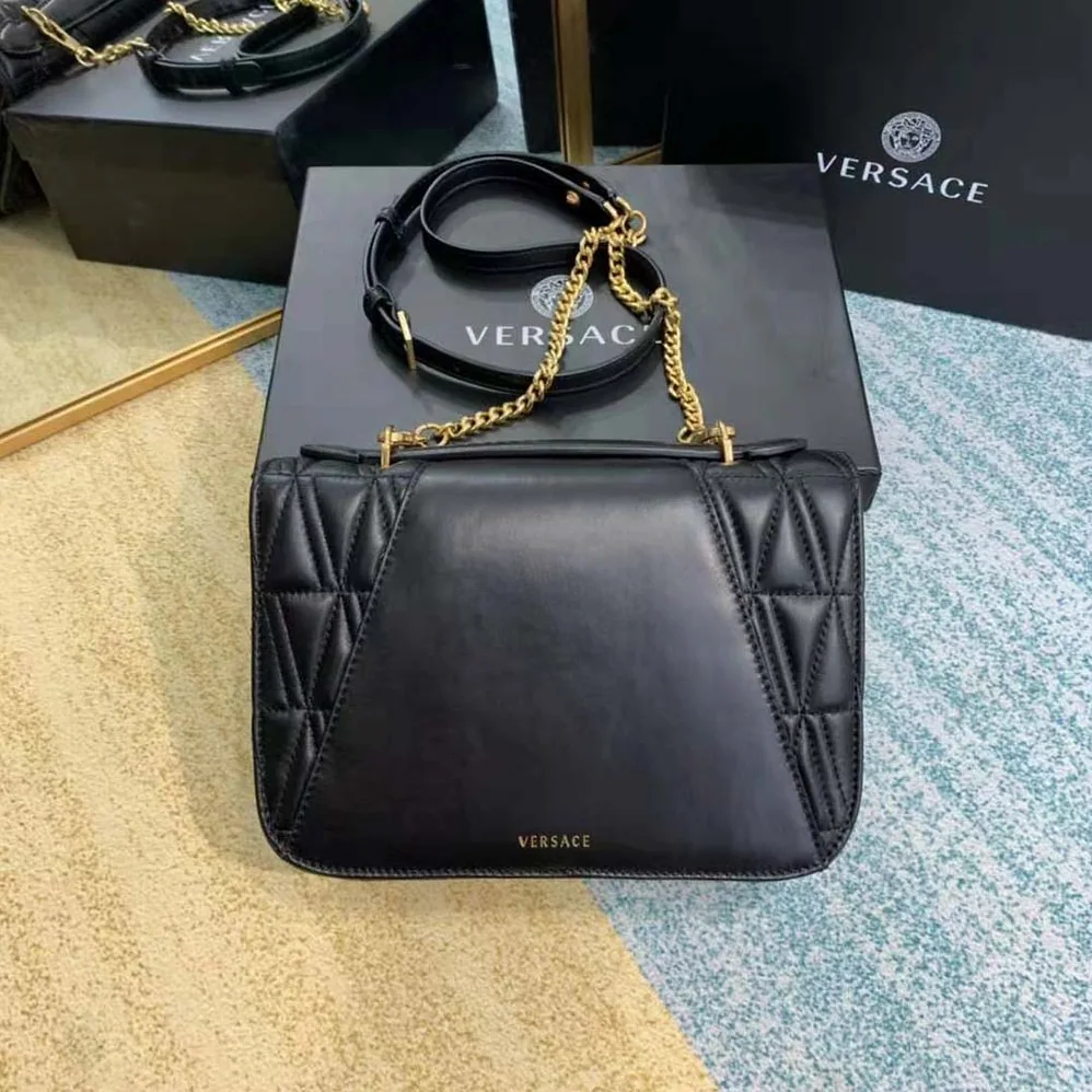 Versace Virtus Quilted Shoulder Bag for Women in Black