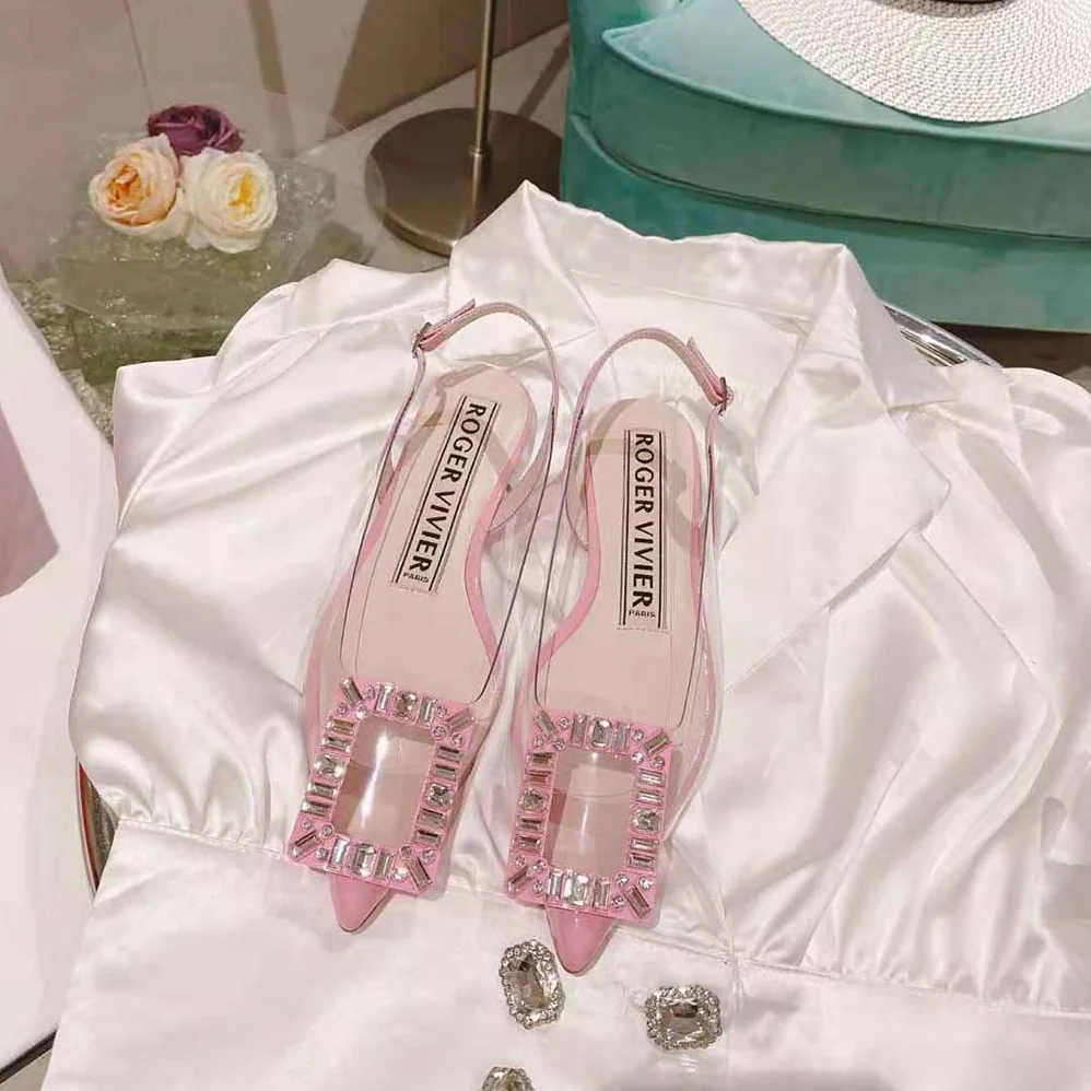 Roger Vivier Gommettine Strass Buckle Slingback Ballerinas in PVC for Women in Pink Roger Vivier Gommettine Strass Buckle Slingback Ballerinas in PVC for Women in Pink
