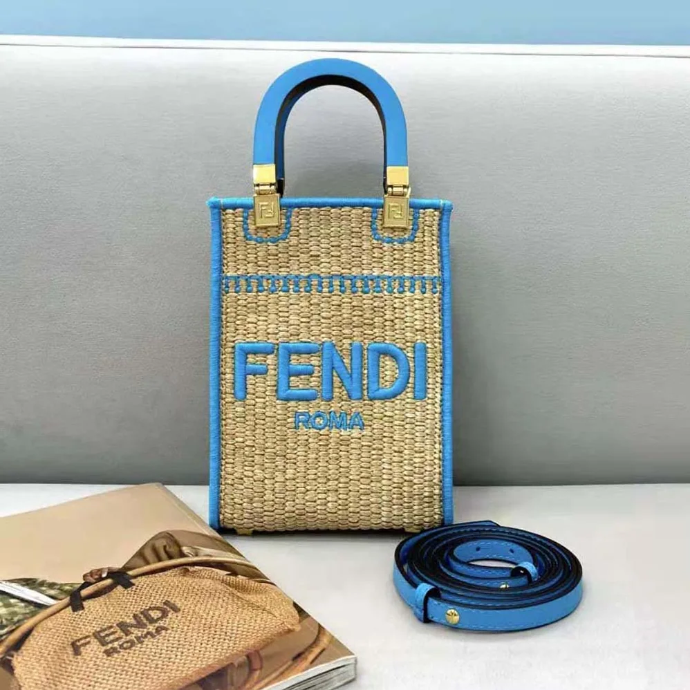 Fendi Mini Sunshine Shopper Braided Straw Mini for Women in Bag Fendi Mini Sunshine Shopper Braided Straw Mini for Women in Bag