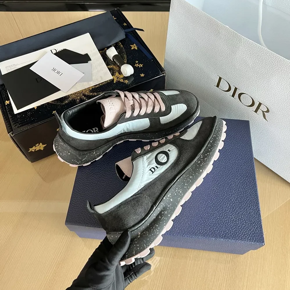 Dior Squash Sneaker Gray and Pink Suede Calfskin with Light Blue Technical Fabric for Unisex Dior Squash Sneaker Gray and Pink Suede Calfskin with Light Blue Technical Fabric for Unisex