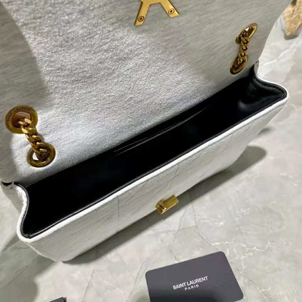 Saint Laurent YSL Jamie Medium Carre Rive Gauche in Jersey for Women in White Saint Laurent YSL Jamie Medium Carre Rive Gauche in Jersey for Women in White