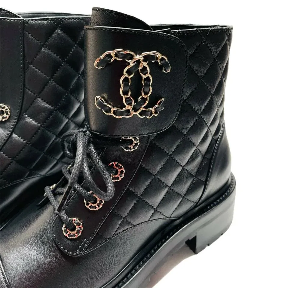 Calfskin Quilted Lace Up Combat Boots