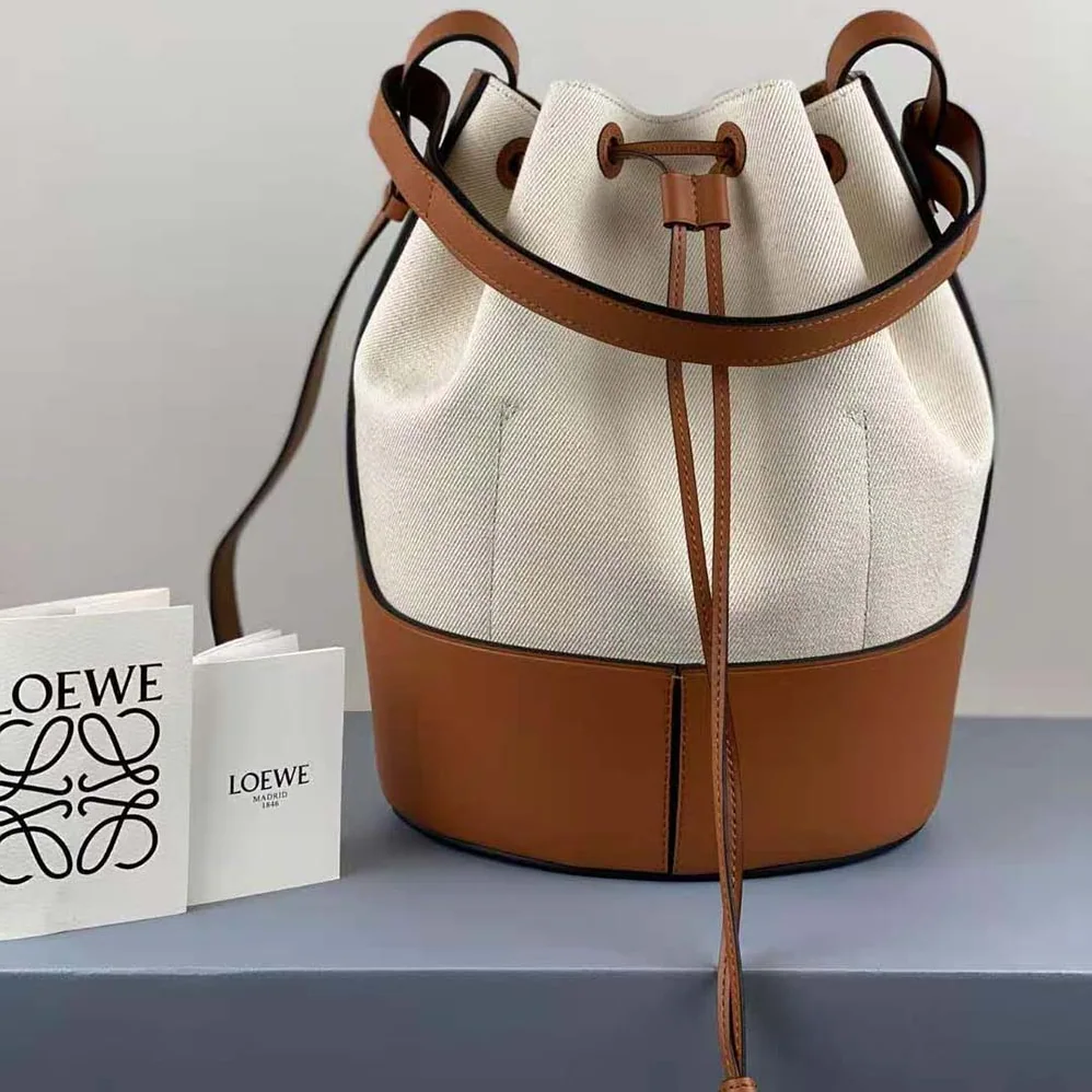 Loewe Balloon Bag in Canvas and Calfskin for Women in Brown