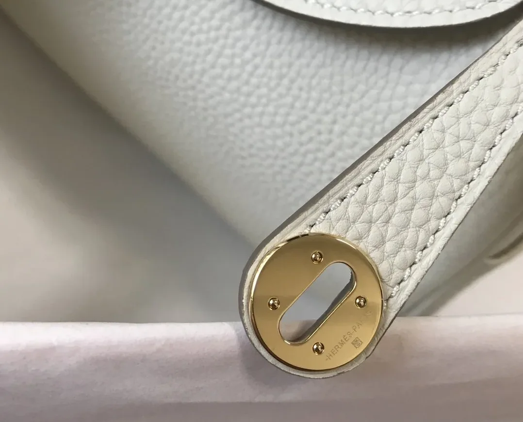 Hermes Lindy Mini White Togo Bag With Gold Hardware