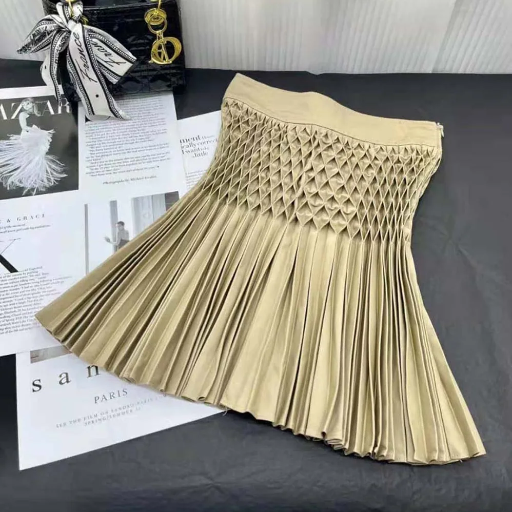 Dior Pleated Short Skirt Beige Cotton Gabardine for Women