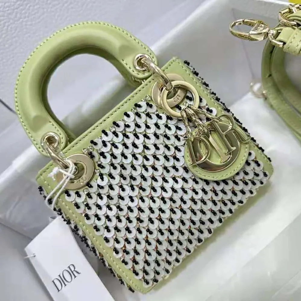 Dior Micro Lady Dior Bag Sage Green Embroidered Calfskin with Multicolor Sequins for Women Dior Micro Lady Dior Bag Sage Green Embroidered Calfskin with Multicolor Sequins for Women