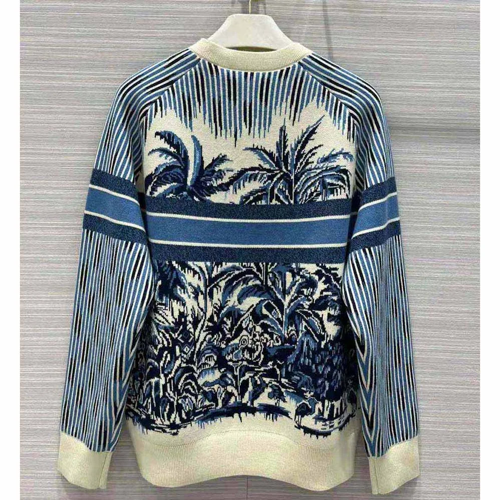 Dior Sweater Navy Blue and White Stretch Cashmere for Women
