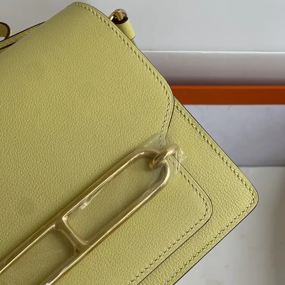 Hermes Roulis Mini Bag in Evercolor Calfskin for Women in Yellow/Silver