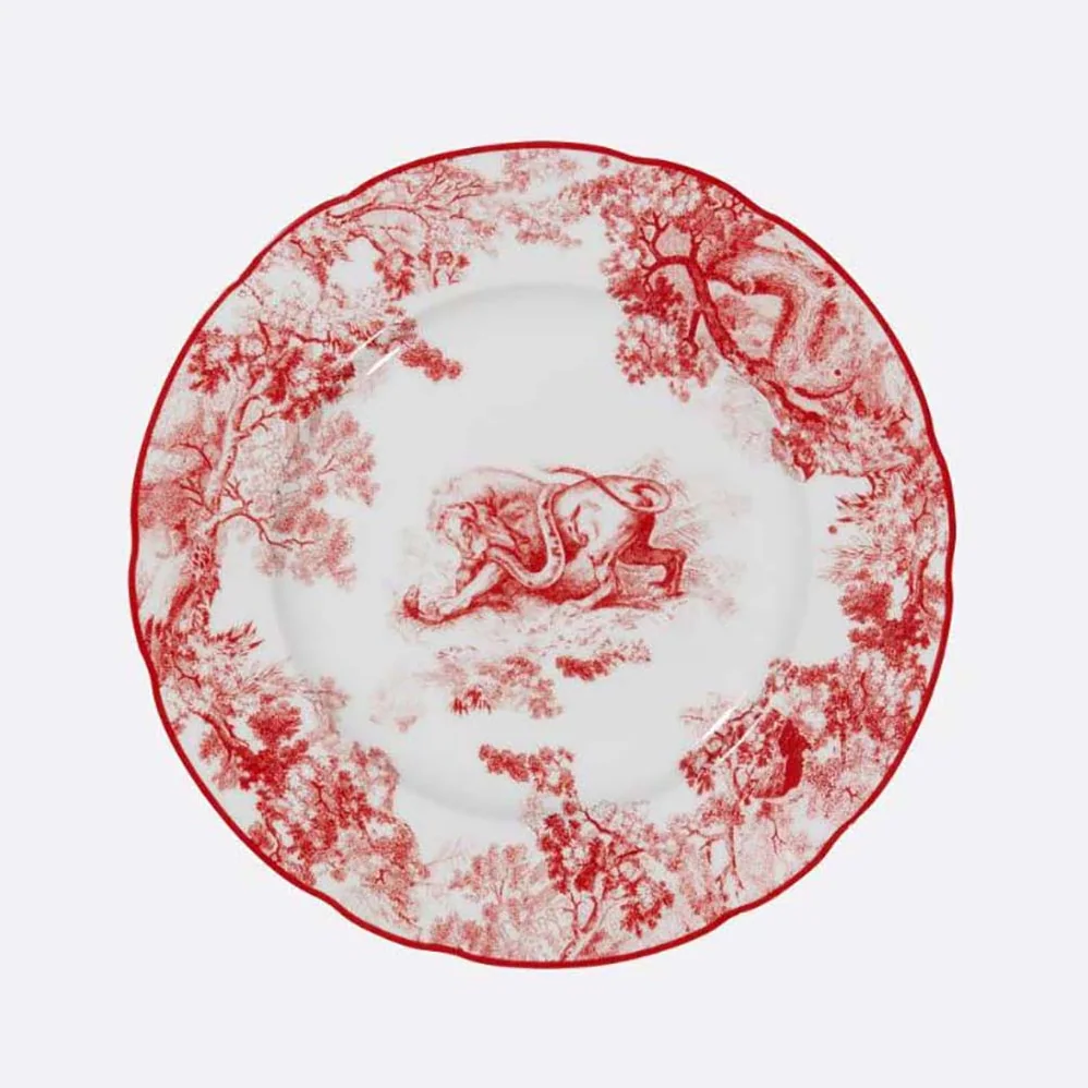 Dior Dessert Plate Red Toile de Jouy Lion for Unisex Dior Dessert Plate Red Toile de Jouy Lion for Unisex