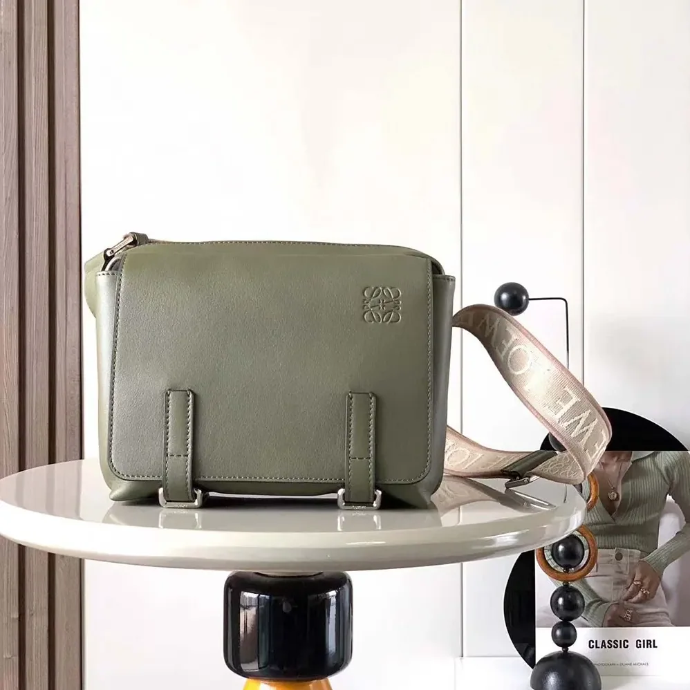 Loewe XS Military Messenger Bag in Supple Smooth Calfskin and Jacquard for Men in Dark Green Loewe XS Military Messenger Bag in Supple Smooth Calfskin and Jacquard for Men in Dark Green