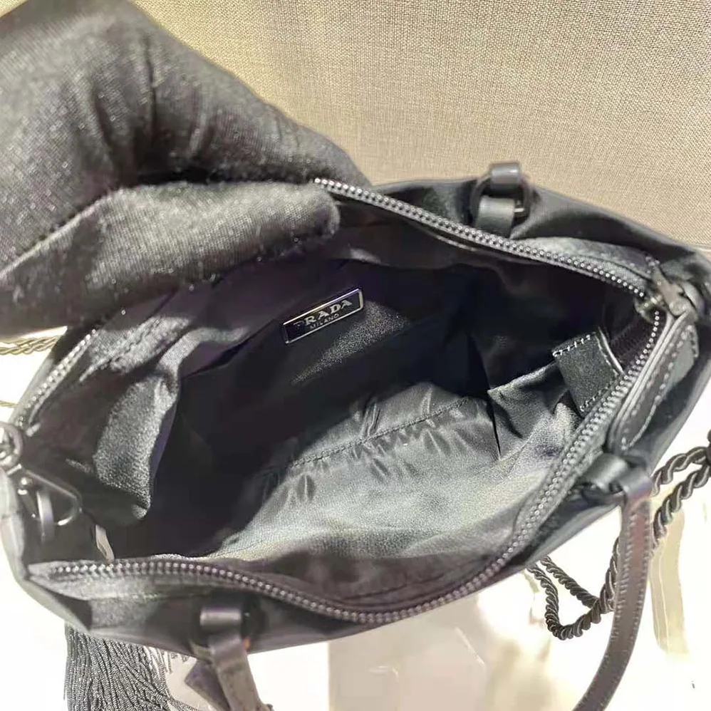 Prada Embroidered Nylon Handbag for Women in Black