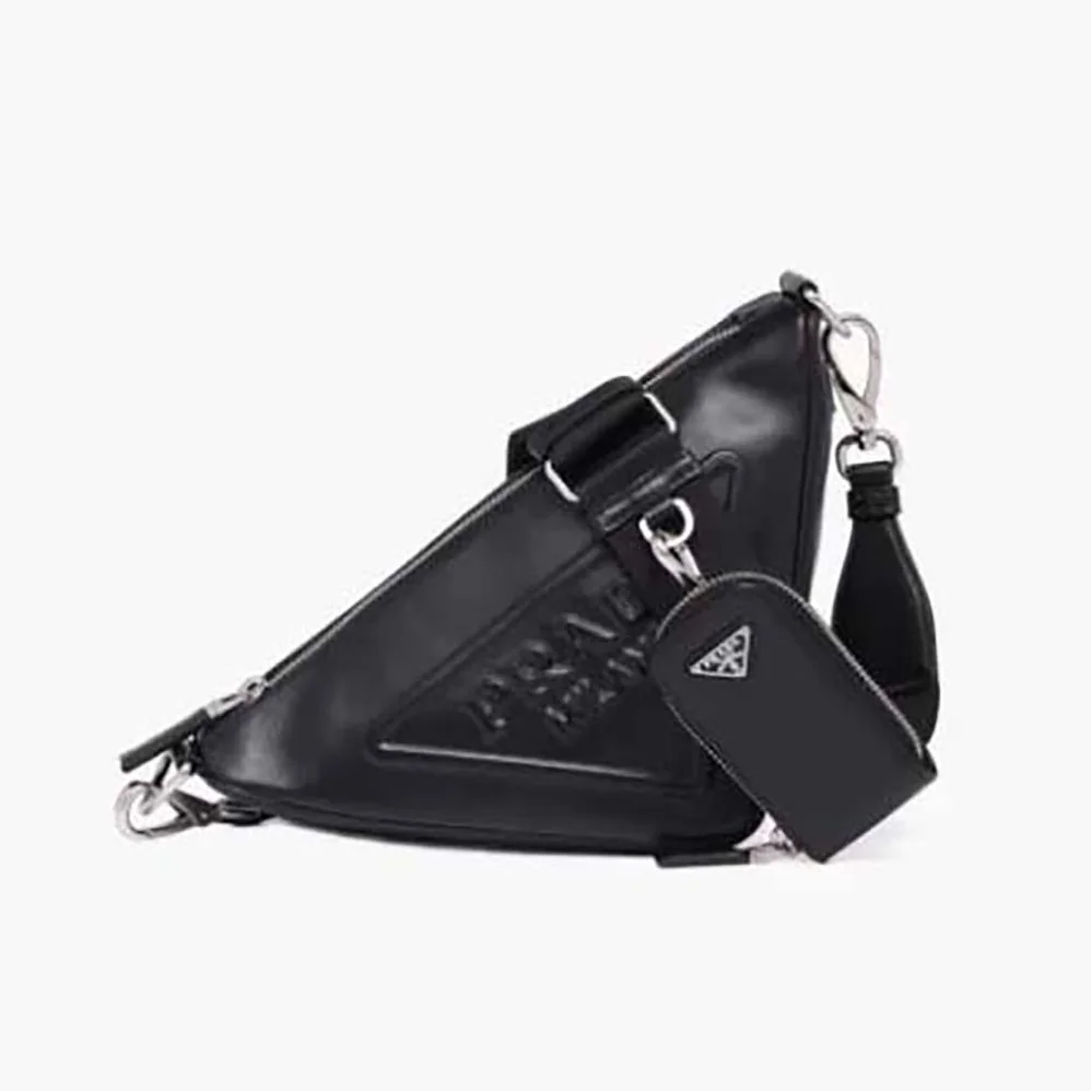 Prada Leather Triangle Shoulder Bag for Women in Black