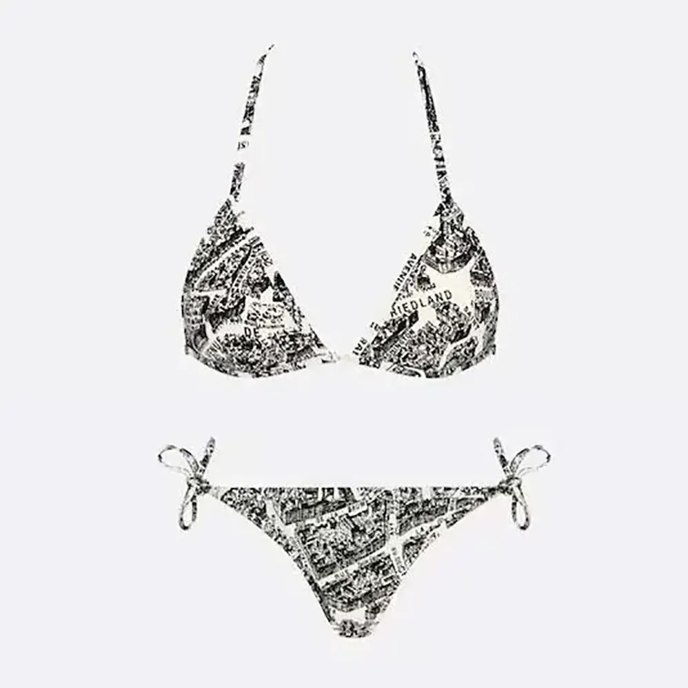 Dior Bikini Top / Bottom White and Black Technical Fabric with Plan de Paris Motif for Women