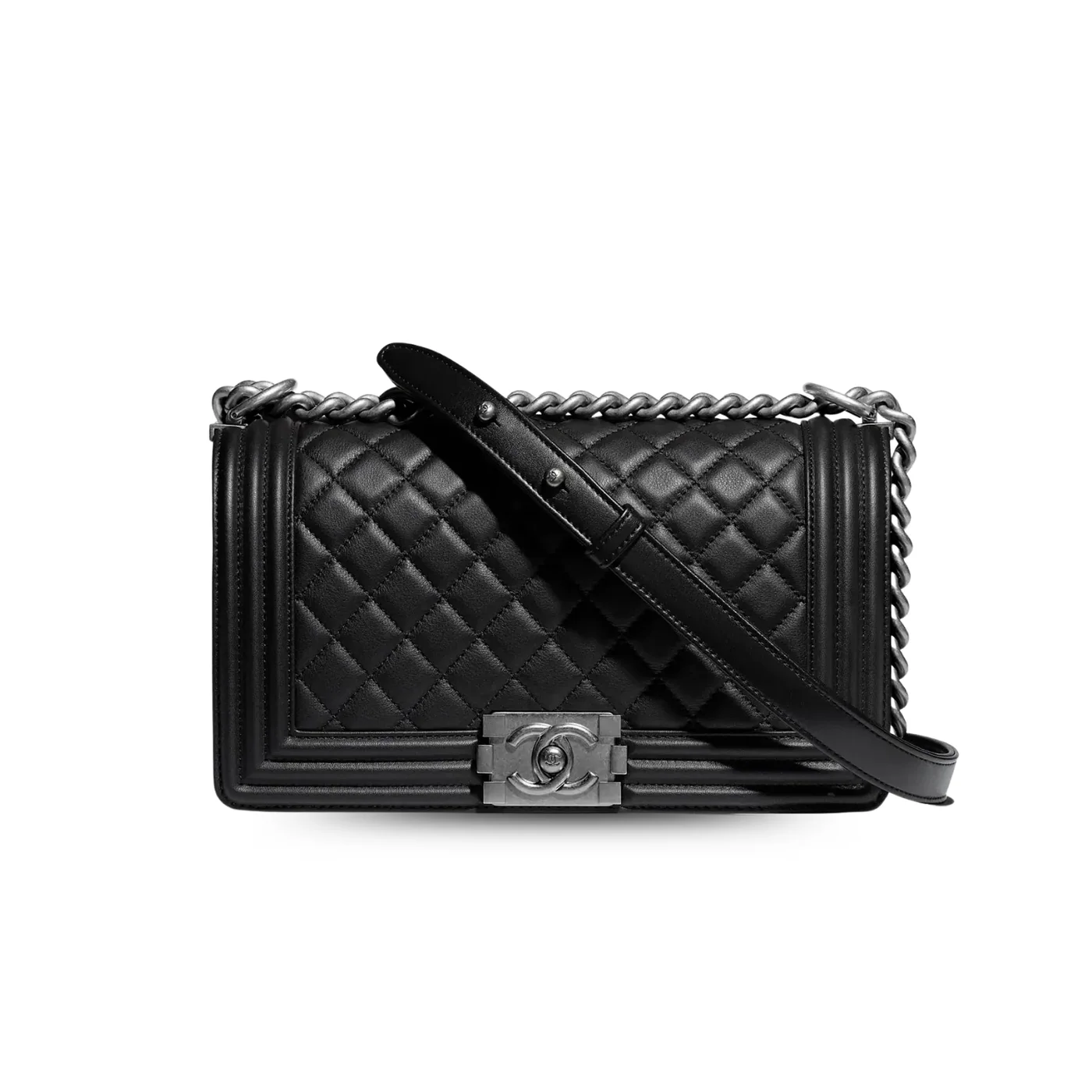 Chanel Boy Medium Crossbody Bag in Black Silver Hardware Chanel Boy Medium Crossbody Bag in Black Silver Hardware