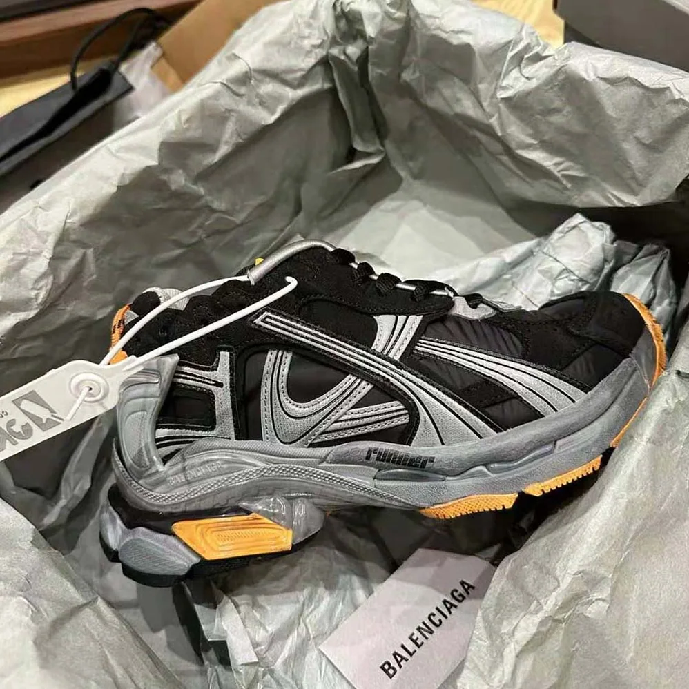 Balenciaga Runner Sneaker in Black/Grey/Neon Orange Nylon and Suede for Unisex in like Fabric Balenciaga Runner Sneaker in Black/Grey/Neon Orange Nylon and Suede for Unisex in like Fabric