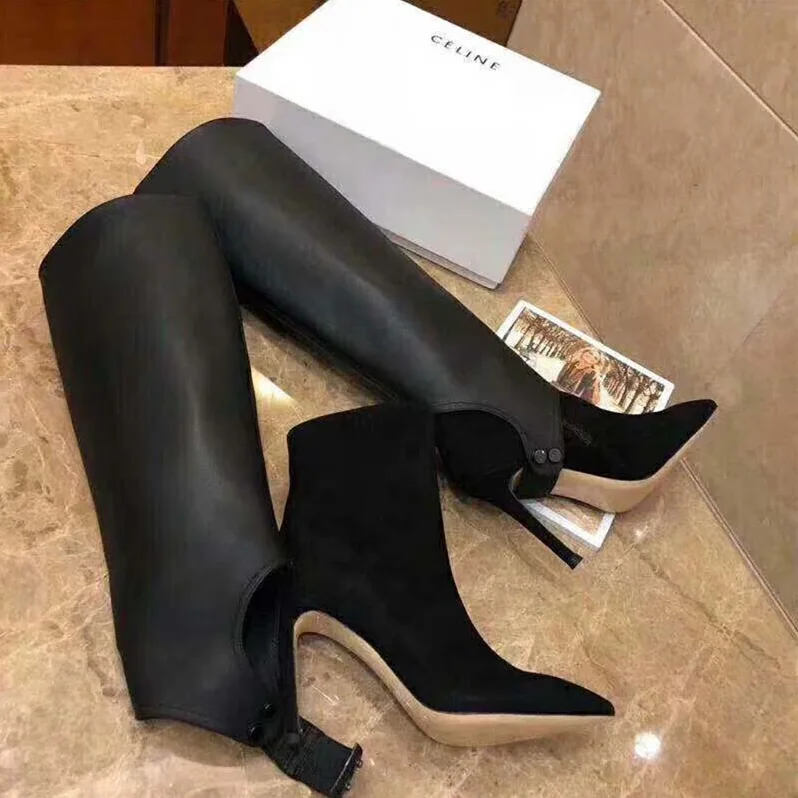 Jimmy Choo Shoes Hurley 100 Black Suede and Calf Leather Two-Piece Knee for Women in High Booties Jimmy Choo Shoes Hurley 100 Black Suede and Calf Leather Two-Piece Knee for Women in High Booties