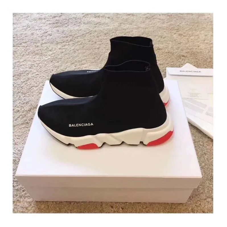 Balenciaga Speed Trainers in Black Knit and White Balenciaga Logo for Men in Red