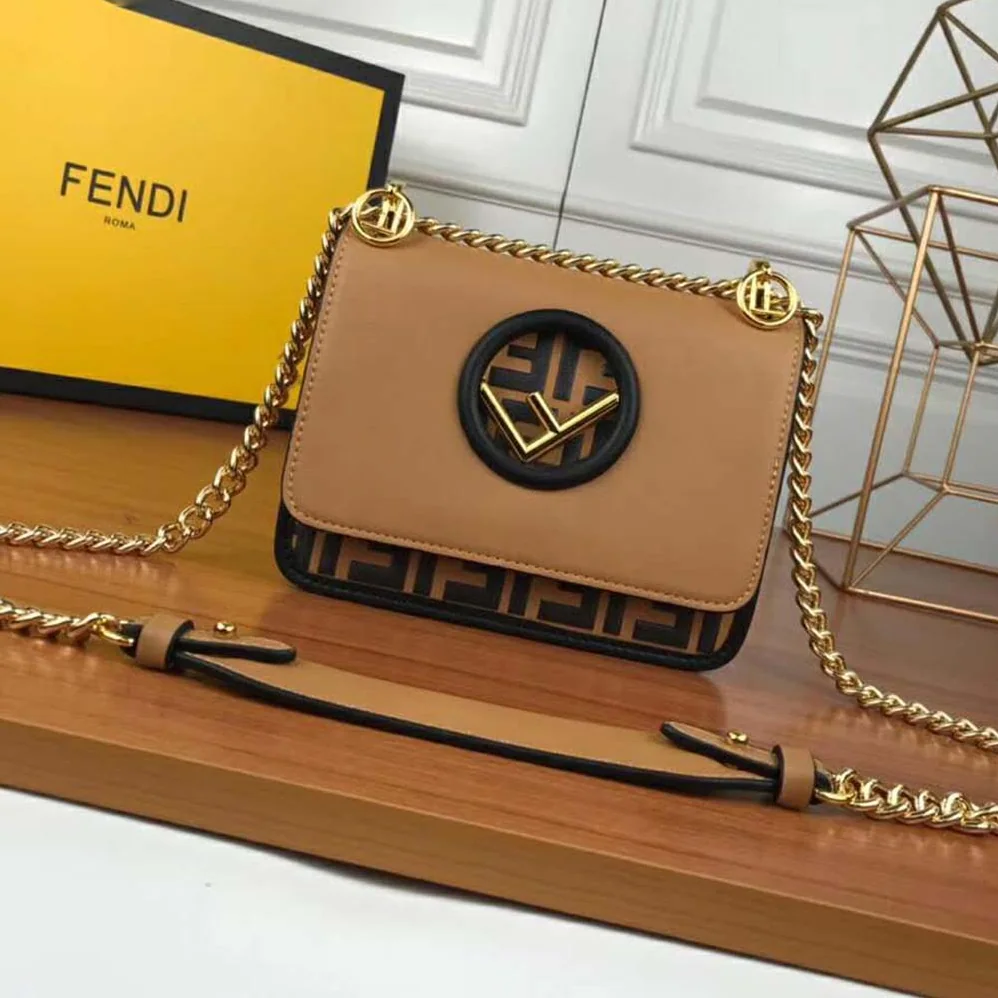 Fendi KAN I F Small Black Leather Mini for Women in Bag in Calf