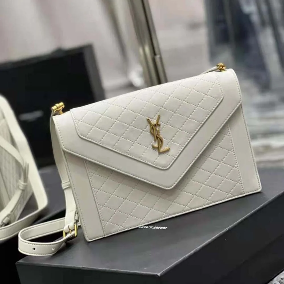 Saint Laurent YSL Gaby Satchel in Quilted Lambskin for Women in White Saint Laurent YSL Gaby Satchel in Quilted Lambskin for Women in White