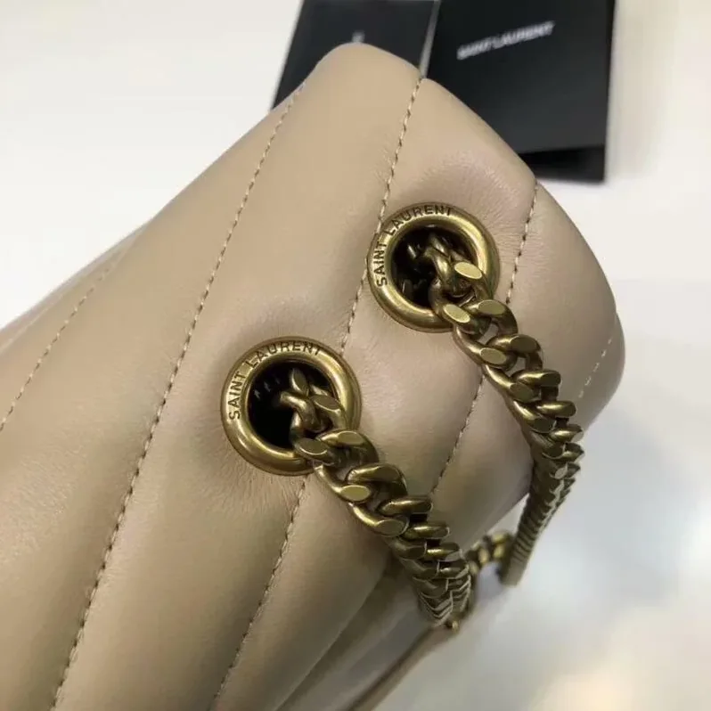 Saint Laurent Loulou Small Chain Bag In Matelassé Y Beige in YSL
