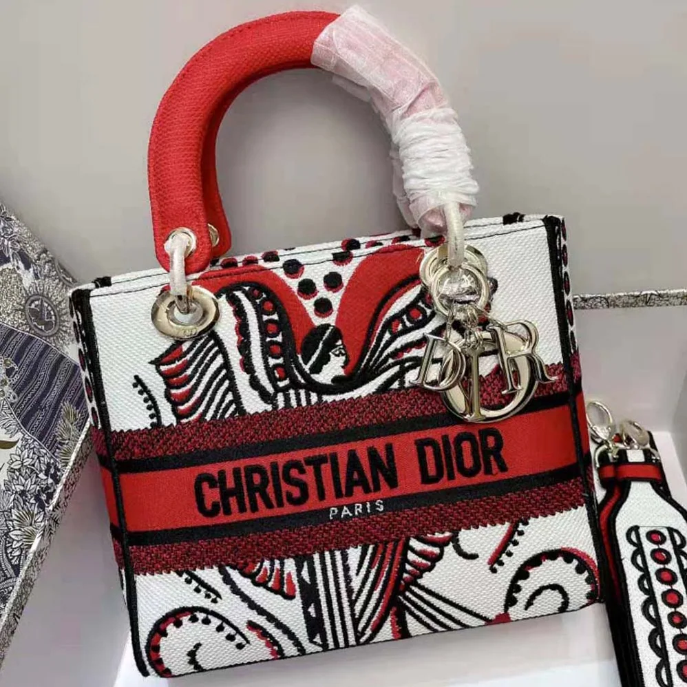 Dior Medium Lady D-lite Bag Latte Multicolor Cupidon Embroidery for Women