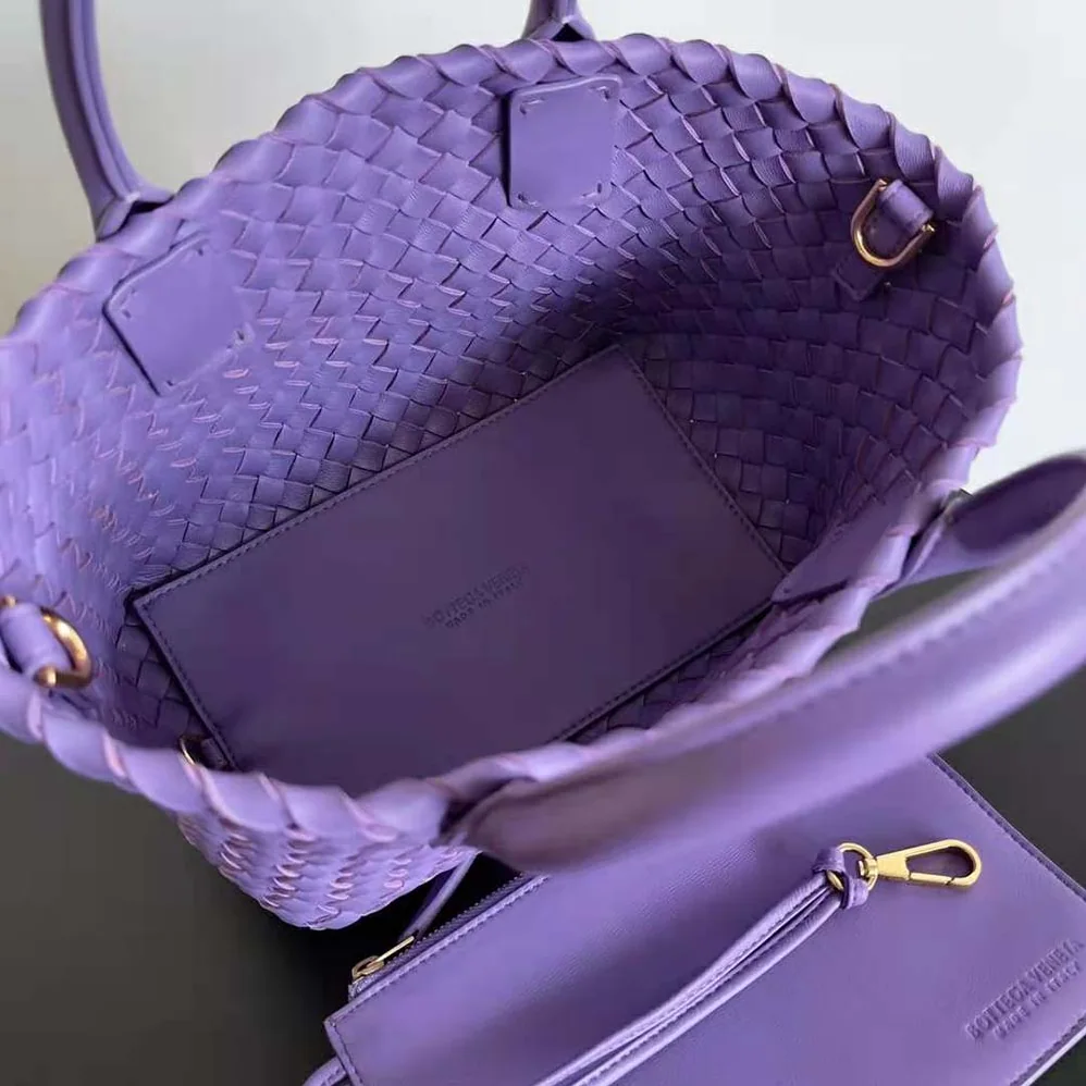 Bottega Veneta Mini Cabat Intreccio Leather Tote Bag with Detachable Strap for Women in Purple