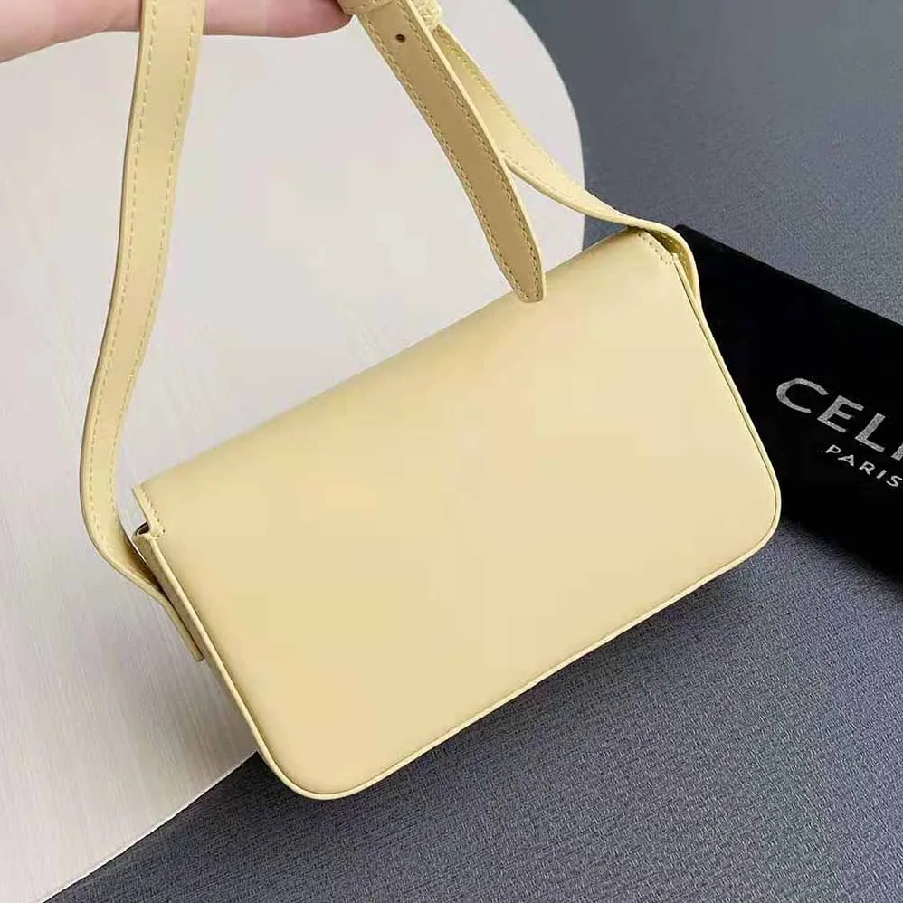 Celine Triomphe Shoulder Bag in Shiny Calfskin for Women in Yellow Celine Triomphe Shoulder Bag in Shiny Calfskin for Women in Yellow