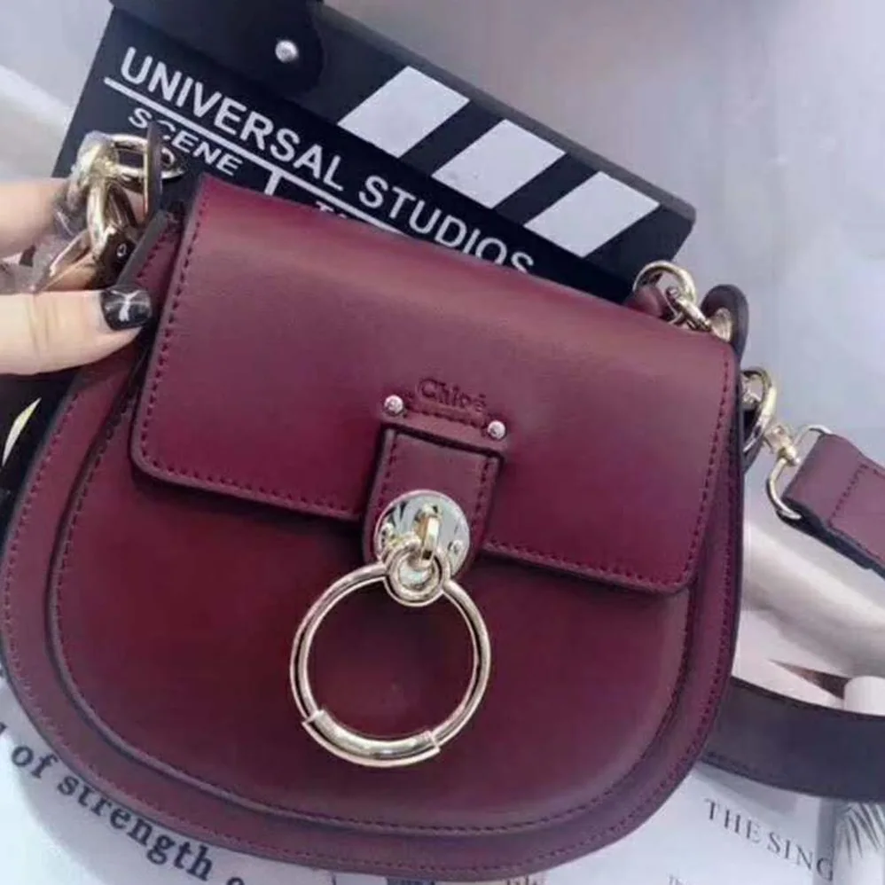 Chloe Small Tess Bag in Shiny & Suede Calfskin for Women in Maroon