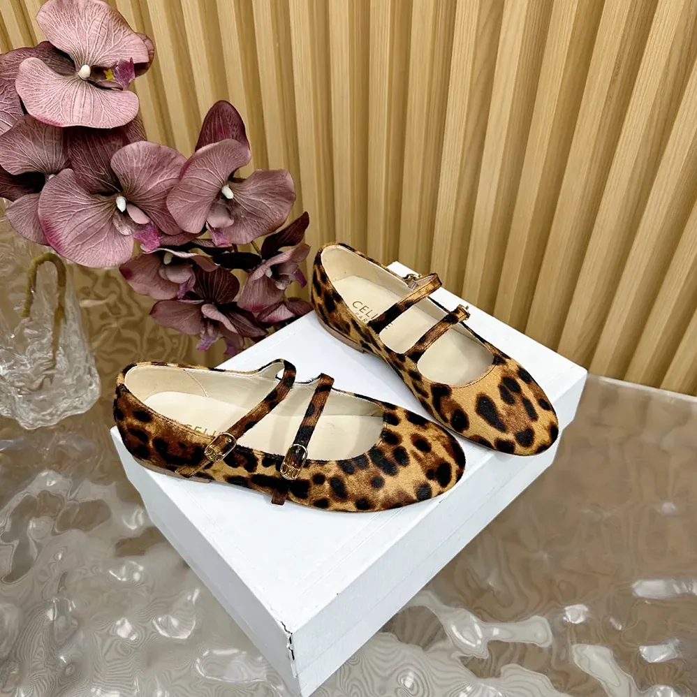 Celine Les Ballerines Celine Double Strap Ballerina in leopard Printed Hairy Calfskin for Women Celine Les Ballerines Celine Double Strap Ballerina in leopard Printed Hairy Calfskin for Women