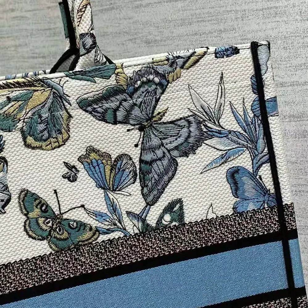 Dior Large Dior Book Tote White and Pastel Midnight Blue Toile de Jouy Mexico Embroidery for Women