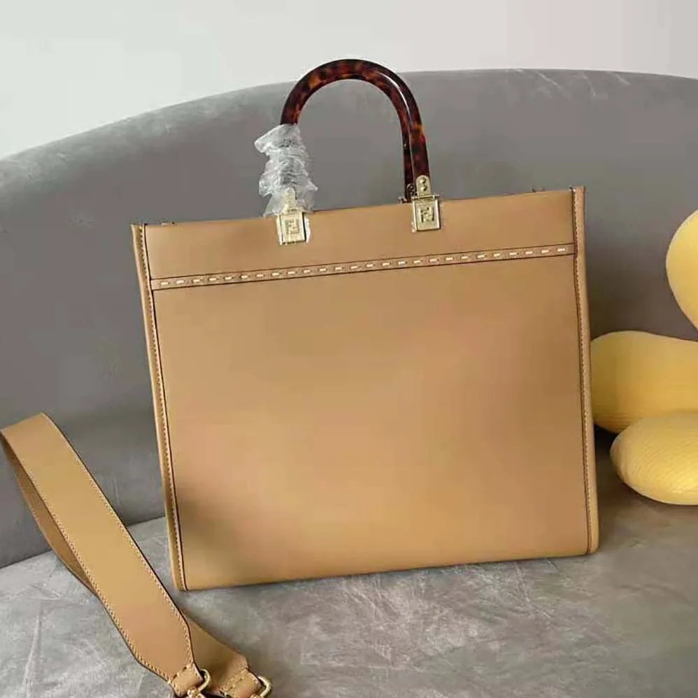 Fendi Sunshine Medium Light Brown Leather and Elaphe Shopper Bag for Women
